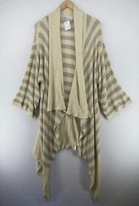FREE PEOPLE FP BEACH Cardigan XS Carly Ribbed Striped Draped Duster Beige NEW - Picture 1 of 15