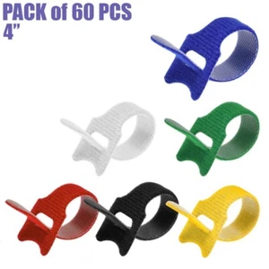 60 Pcs 4" Reusable Hook Loop Straps Cable Tie Cord Wire Wrap Fastener Multicolor - Picture 1 of 6