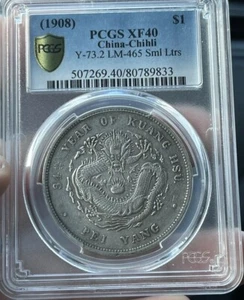 1908 China Chihli Dragon Silver Dollar XF-40 Y-73.2 LM-465 Sml Ltrs小字版 Rare🔥🔥 - Picture 1 of 2