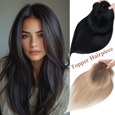 Clip de cabeza completa para peluquería Topper en extensiones de cabello como flequillo humano real toupee EE. UU. Foto 1 de 4