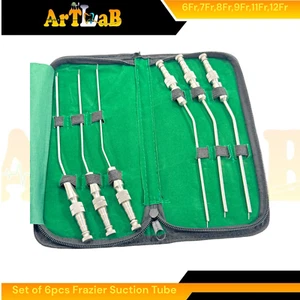 Set of 6pcs Frazier Suction Tube with Obturator & Finger Valve ENT Kit with Case - Picture 1 of 7