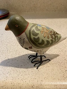Vintage handbemalter Holz Vogel auf Metallbeinen - Volkskunst skandinavischer Stil - Bild 1 von 13