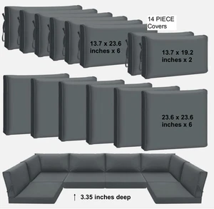 14 Stück wasserdichte Outdoor/Indoor Terrasse Kissenbezüge dunkelgrau NEU offener Karton - Bild 1 von 13