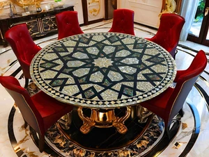 72" Mother of Pearl Inlay Table – Handmade MOP Accent Coffee Table Boho Decor - Picture 1 of 5