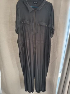 City Chic Small - Jumpsuit Long Charcoal Military Style With Pockets And Zip - Picture 1 of 7