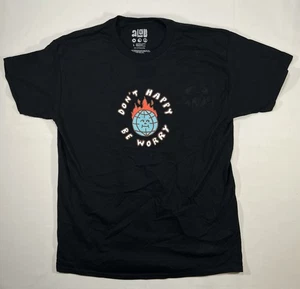 Neu ohne Etikett Grafik-T-Shirt "Don't Happy, Be Worry" - Retro Globe-on-Fire Design - Herren L - Bild 1 von 3