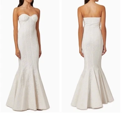 Norma Kamali Corset Ivory Peony White Lace Maxi Gown Wedding Dress Sz Large - Image 1 of 4