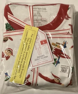 🎁Pottery Barn Elf On Shelf 成人两件睡衣大号有机免费 Shp 全新带标签! — 第 1/4 张图片