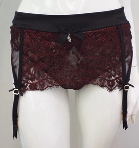 Honey Birdette Black Lace Maroon 2 Piece Garter Belt Large XL Luxury Suspender - Picture 1 of 24
