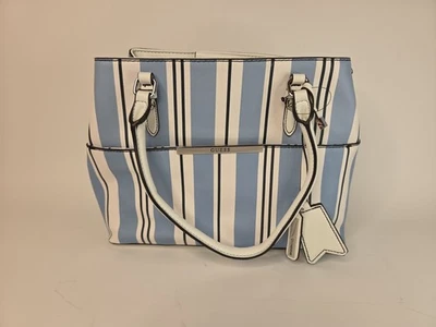 Bolso de Mano Guess Cartera Blanco y Azul Rayas Nuevo con Etiquetas Estampado de Guepardo Forrado  Foto 1 de 4