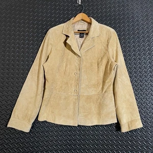 Chaqueta Blazer Suedessence Para Mujer Gamuza Cuero Tostado Beige Talla Grande Forrada - Imagen 1 de 8