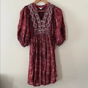 SUNDANCE Lizet Kleid Mixed Print bestickt V-Ausschnitt Boho Puffärmel Gr. S - Bild 1 von 16