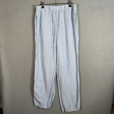 Pantalones de mezcla de lino a rayas H&M para mujer talla mediana azul y blanco Foto 1 de 4