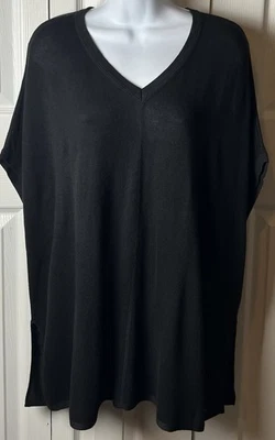 Suéter Pullover DONNA KARAN Negro Cuadrado Escote en V Ligero Mediano  Foto 1 de 4
