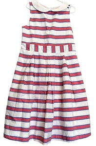 JANIE JACK Red White Blue Striped Sleeveless Dress Patriotic Open Back *10* EUC - Picture 1 of 2