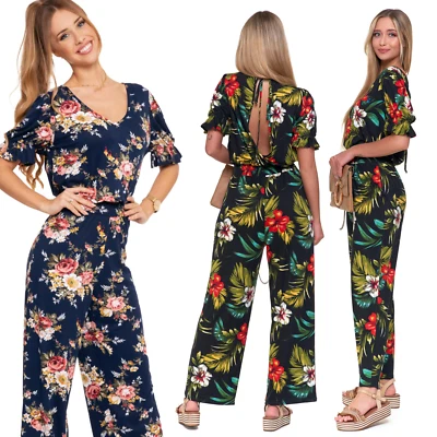 Overall Kurzarm Jumpsuit Freizeit Blumen Casual Sommer lang Moraj KBP3300-001 - Bild 1 von 4