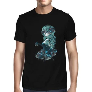 1Tee Herren T-Shirt Day of the Dead Sugar Skull blau Frau mit langen Haaren - Bild 1 von 24