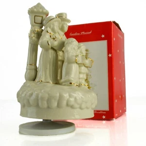 JC PENNY "We Wish You Merry Christmas" Rotating Musical Carolers White Ceramic  - Picture 1 of 10