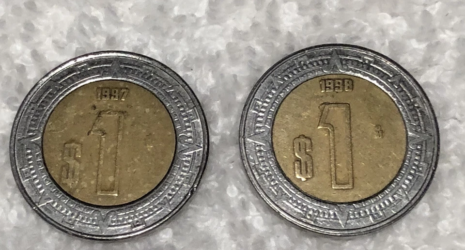 Lote de 2 monedas bimetálicas Estados Unidos Mexicanos: 1997 y 1998 $1 Foto 1 de 2