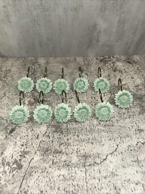 11 ganchos de cortina de chuveiro de girassol verde campo natureza banho casa de banho rústica - Imagem 1 de 4