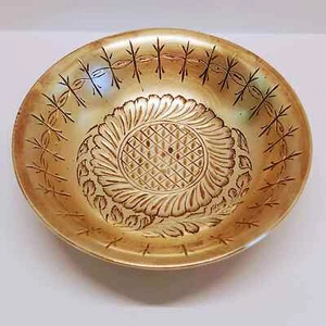 Small Brass Pedestal Bowl Engraved Sunflower India - Picture 1 of 5