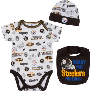 NFL Pittsburgh Steelers Infant Boys’ Bodysuit, Cap & Bib Set Size 3-6 Months NWT - Picture 1 of 5