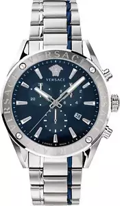 Versace VEHB00519 V-Chrono blau silber Edelstahl Herren Uhr NEU - Bild 1 von 10