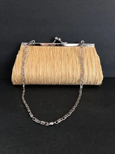 Fabric Yellow Pleated Metal Chain Snap Closure Clutch Purse - Picture 1 of 12