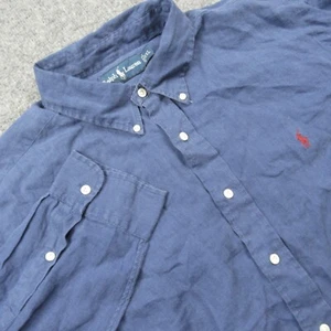 Ralph Lauren Shirt Mens XXL Linen Blue Solid Quiet Luxury Pony Logo Relaxed Fit - Picture 1 of 12