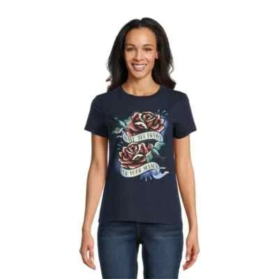 WOUND UP Women JUNIOR 2XL 19 Save the Drama Graphic Tee with Short Sleeves NAVY - Image 1 of 4