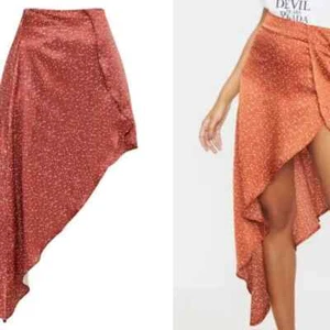 Pretty Little Thing Rust Polka Dot satin asymmetric skirt size 10 - Picture 1 of 8
