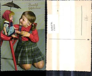 176514, niña niña con pantalla de muñeca b. taburete Hartelijk Gefeliciteerd - Imagen 1 de 1