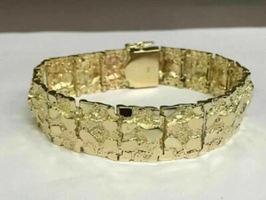 14k Yellow Gold Finish 925 Silver Adorable Men's Nugget Bracelet 8.5" Inch - Picture 1 of 5