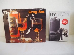 Flachmann Edelstahl (neu) + Grog Set Trinken Alkohol Wandern Hütte Party Bar - Bild 1 von 7