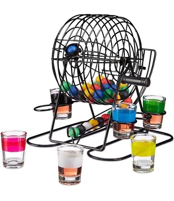 Drinking Bingo Game for Adults Large Bingo Lotto Revolving Machine Shot Glasses - Image 1 of 4