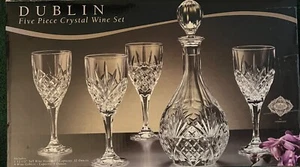 NIB Shannon Crystal Godinger Dublin Decanter +4 Wine Glasses NEW SEALED 5 pc Set - Picture 1 of 5