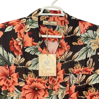 Tommy Bahama Mens XL Silk Hawaiian Shirt Short Sleeve Floral Button Up Black - Image 1 of 4