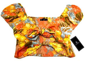 Volcom Top Womens Large Tropical Floral Smocked Beachy Boho Tie Front NWT - Picture 1 of 7