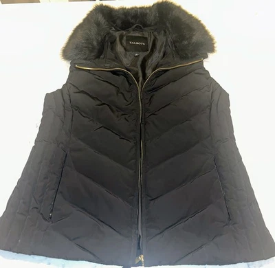 Chaleco Talbots Talla L Plumón Negro Imitación Piel Extraíble Bolsillos con Cremallera Preppy Fácil Cuidado Foto 1 de 4