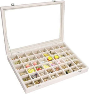 Samt Schmuck Tablett 48 Fächer Schmuck Display Organizer mit Transparent C - Bild 1 von 12