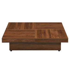 Marble Veneer Coffee Table with Sliding Storage in Walnut 39.4 Inch - Picture 1 of 12