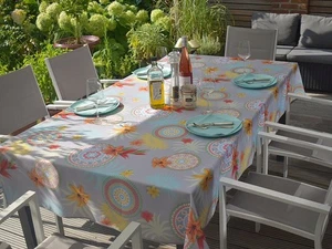 Tablecloth Provence 150x240 CM Grey With Circle And Flowers France Non-Iron - Picture 1 of 6