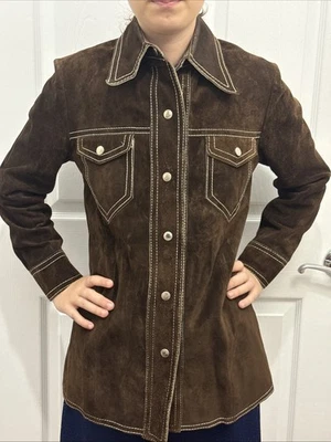 Vintage Brown Suede Jacket- Genuive Leather made in uruguay size 38/14 small 1-4 - Image 1 of 4