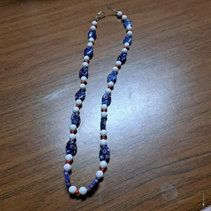 Handmade Red White beads 15 Blue Millefiore glass bead necklace Patriotic - Picture 1 of 7