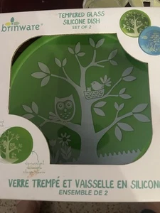 Dish/ Plates Set Of 2 Brinware Children's Tempered Glass Silicone Insert Fun - Picture 1 of 5