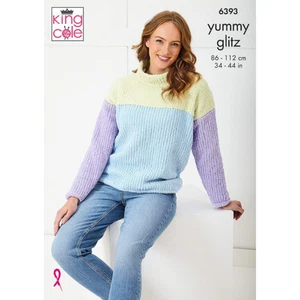 King Cole Pattern Ladies Sweater and Hooded Top knitted in Yummy Glitz 6393 - Picture 1 of 2