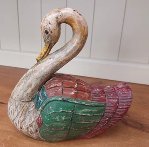 Señuelo cisne arte popular americano de madera vintage, tallado y pintado a mano madera maciza - Imagen 1 de 10