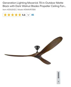 Monte Carlo collection Maverick Ceiling Fan, matte black /Walnut - 3MAVR70BK - Picture 1 of 5