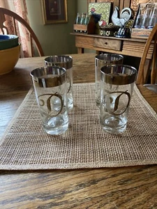 Vintage Highball Dorothy Thorpe Style MCM Silver Letter D Glass Monogram. Set-4 - Picture 1 of 6