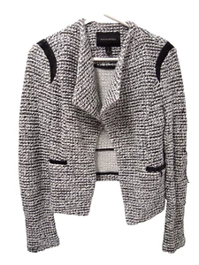 Banana Republic Womens Blazer 4P Petite Tweed Open Waterfall White Black Striped - Picture 1 of 5